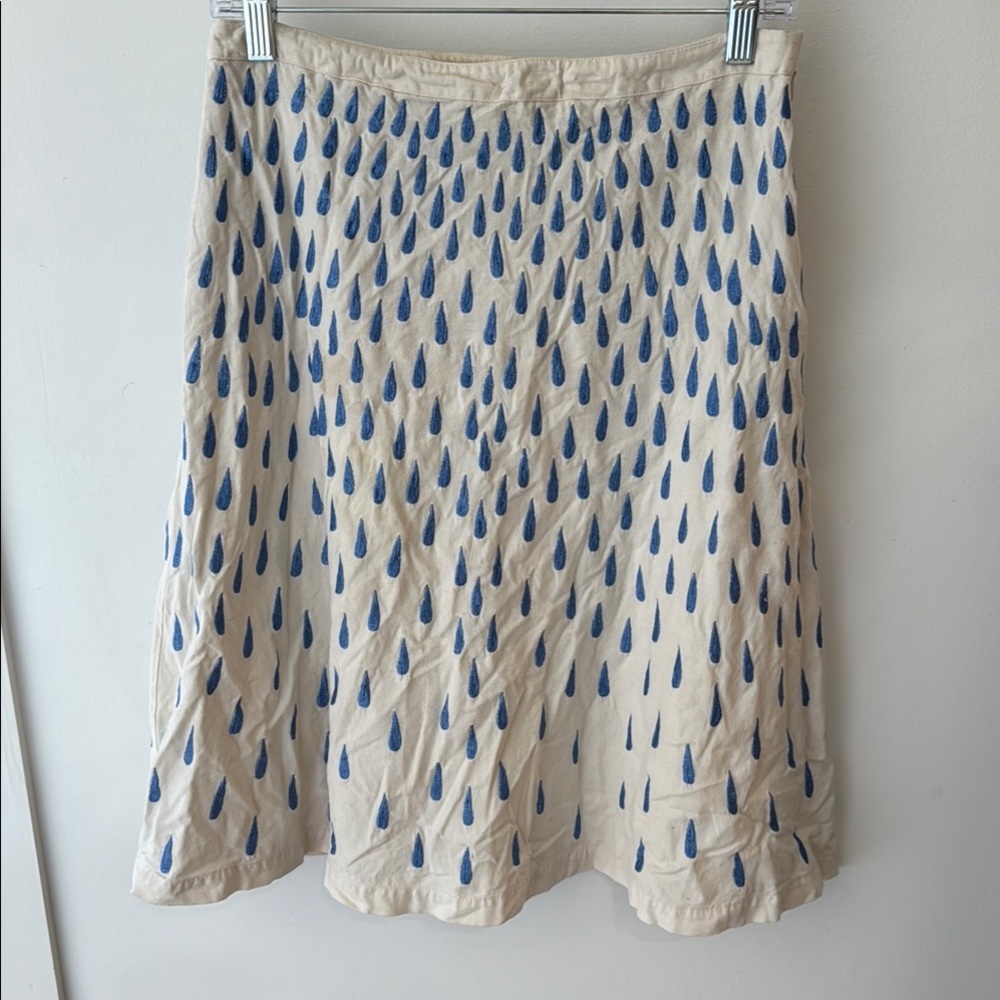 Anthropologie Cream and Blue A-Line Skirt